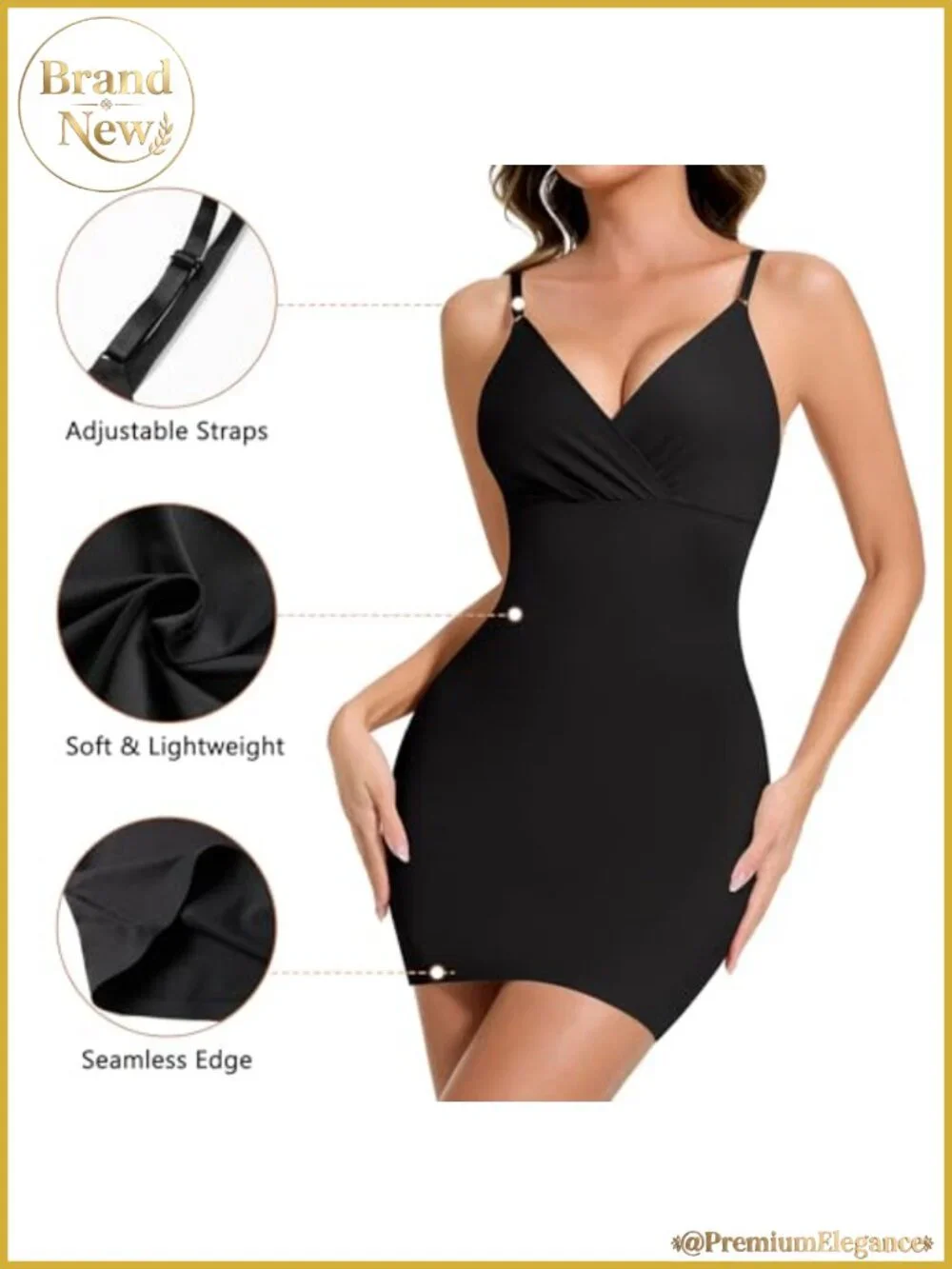 Shapewear Slip Dress for Women V-Neck Tummy Control Full Slip Nylon Spandex